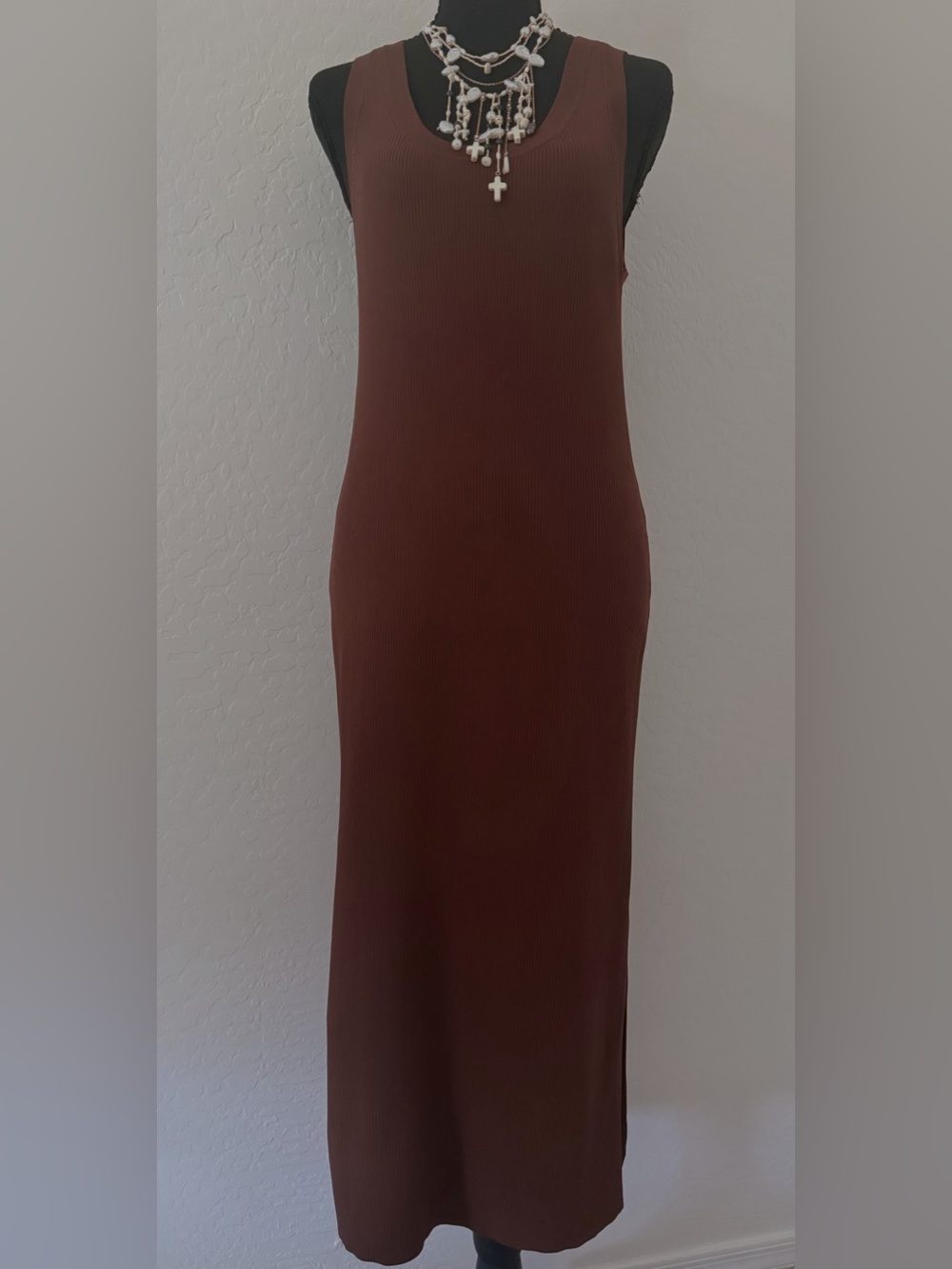 The Drop Chocolate Brown Ribbed Sweater Knit Midi Dress XL Side Slit